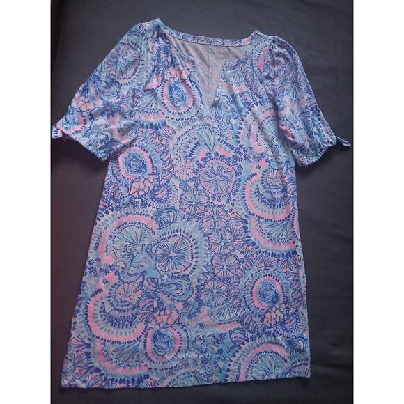 Lilly Pulitzer Easley V-Neck Knit Dress Blue Shell Print Women’s Large - Picture 3 of 8